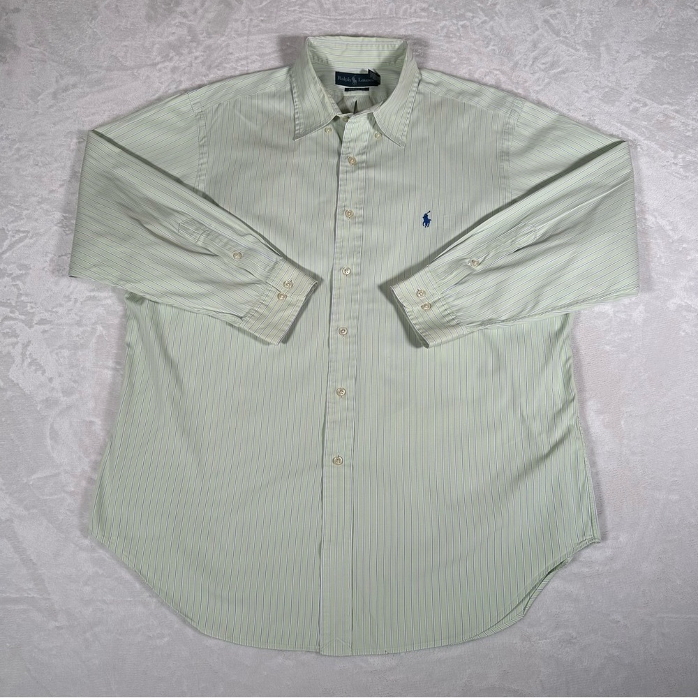 Ralph Lauren Shirt Men Size 17 32 33 Classic Fit Long Sleeve Striped Embroidered
